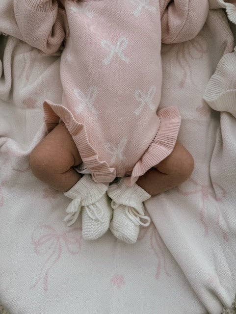 Frill Romper | Baby Pink + Milk Bows