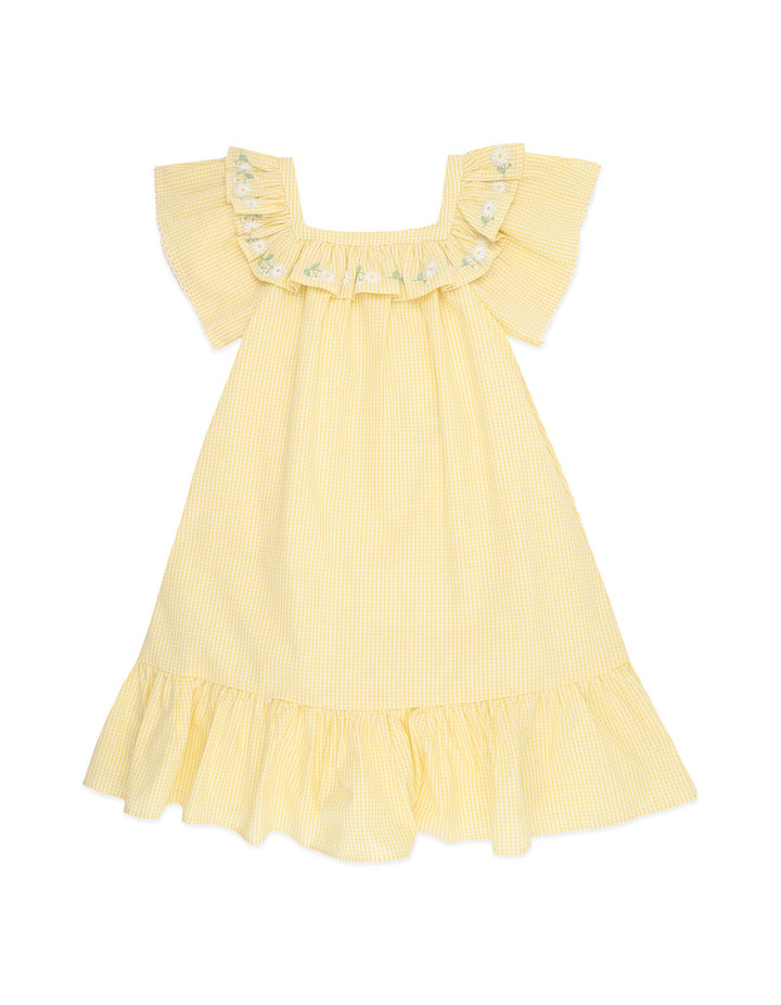 Libby Dress W Emb Yoke - Yellow Check