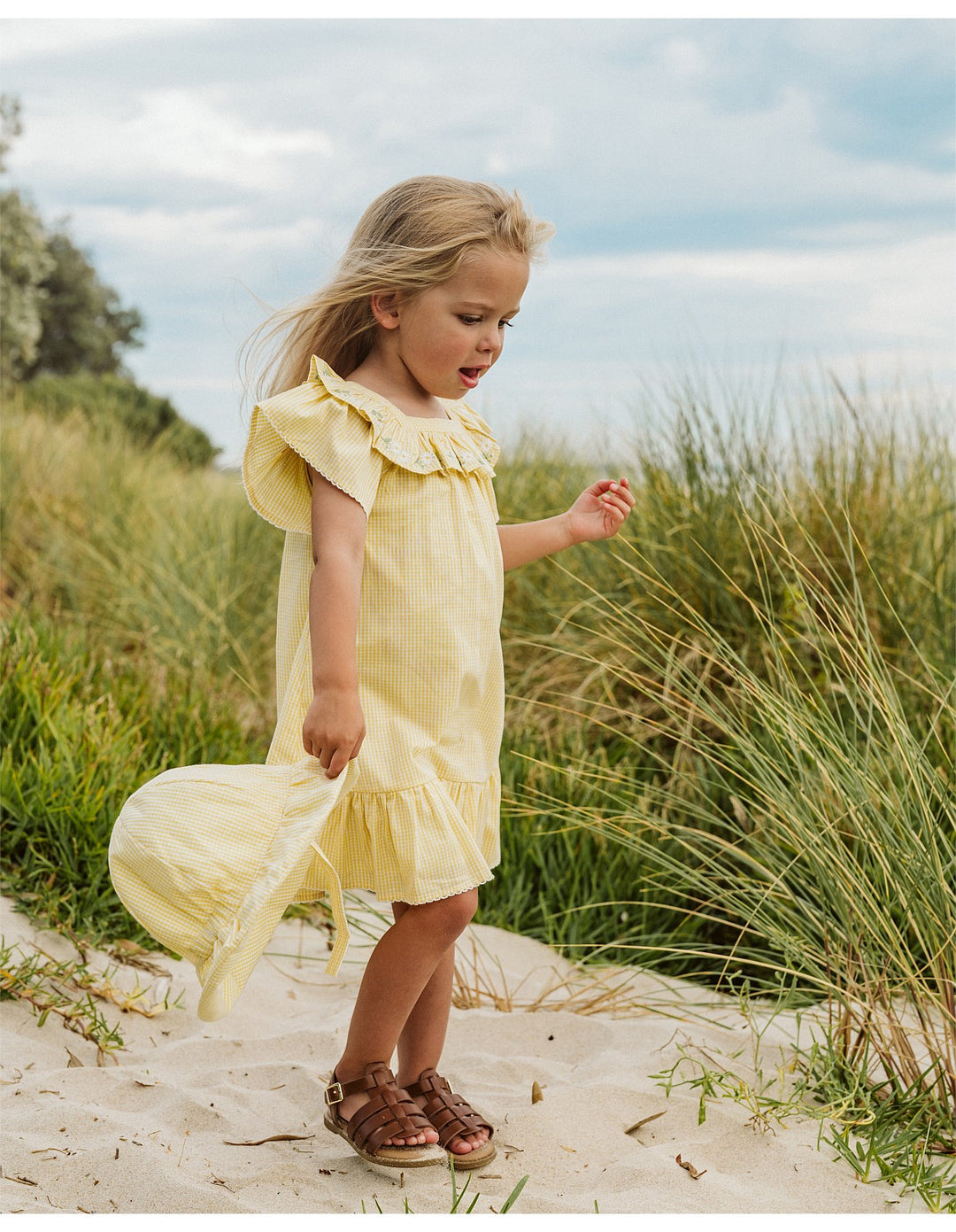 Libby Dress W Emb Yoke - Yellow Check