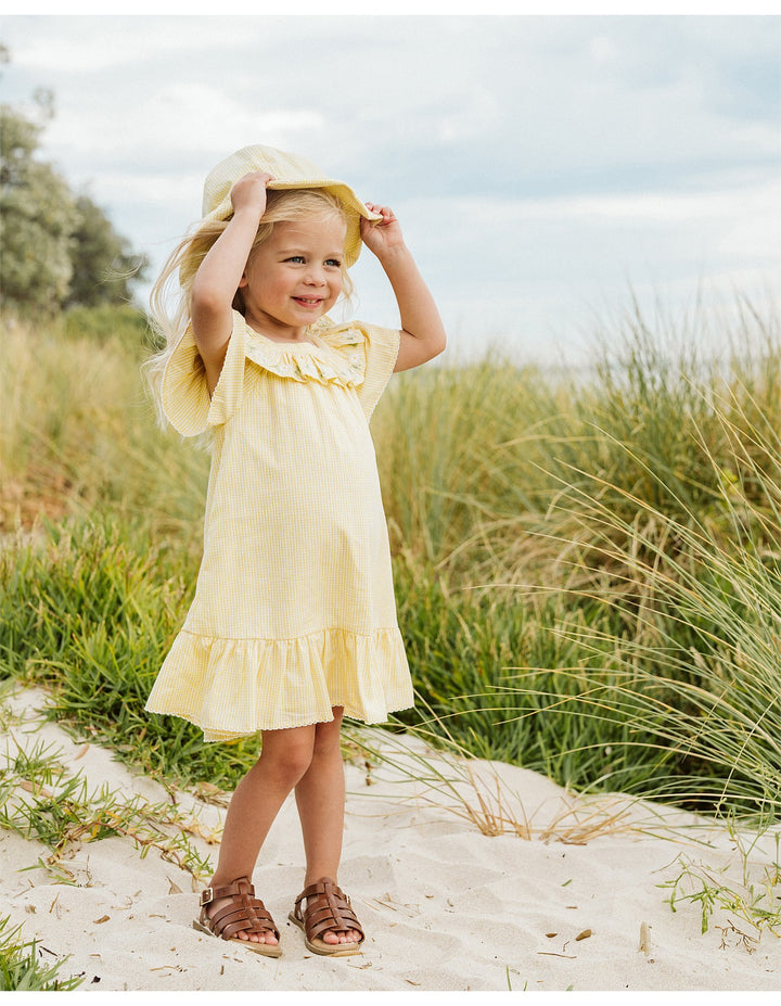 Libby Dress W Emb Yoke - Yellow Check