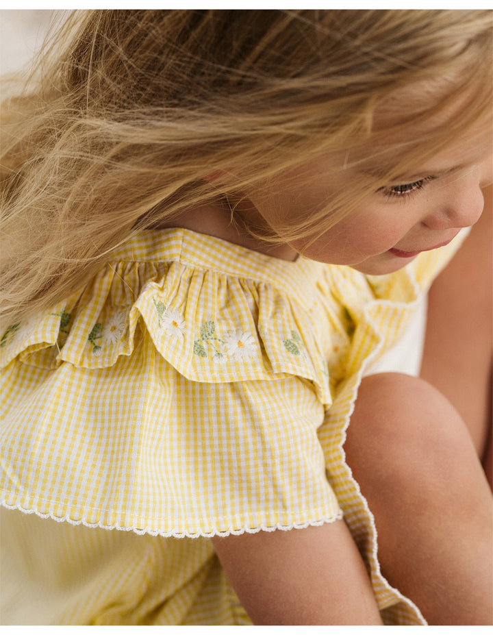 Libby Dress W Emb Yoke - Yellow Check