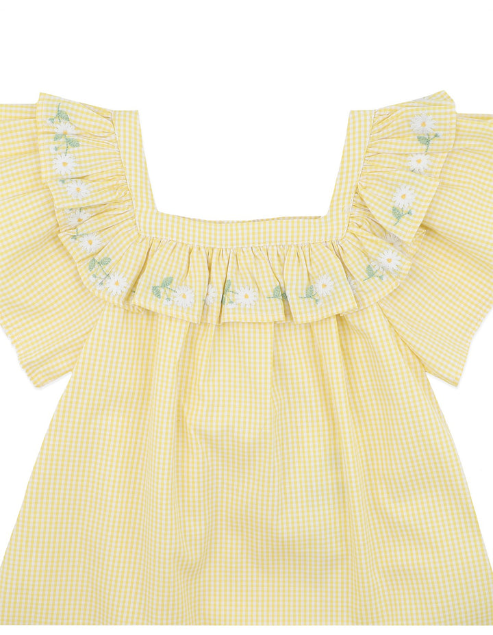 Libby Dress W Emb Yoke - Yellow Check