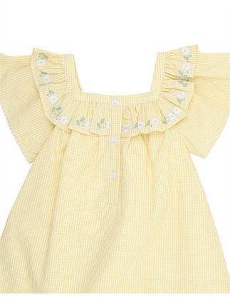 Libby Dress W Emb Yoke - Yellow Check