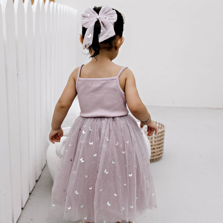 Ribbed Tulle Dress - Mauve Butterflies