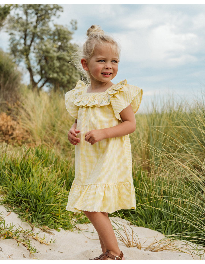 Libby Dress W Emb Yoke - Yellow Check