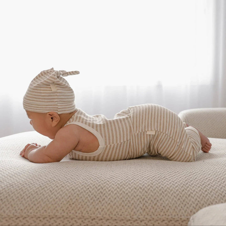 Organic Cotton Singlet Bodysuit - Oat Stripes