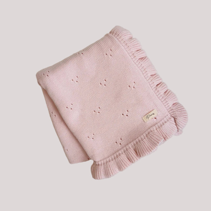 Frill Pointelle Baby Blanket | Baby Pink