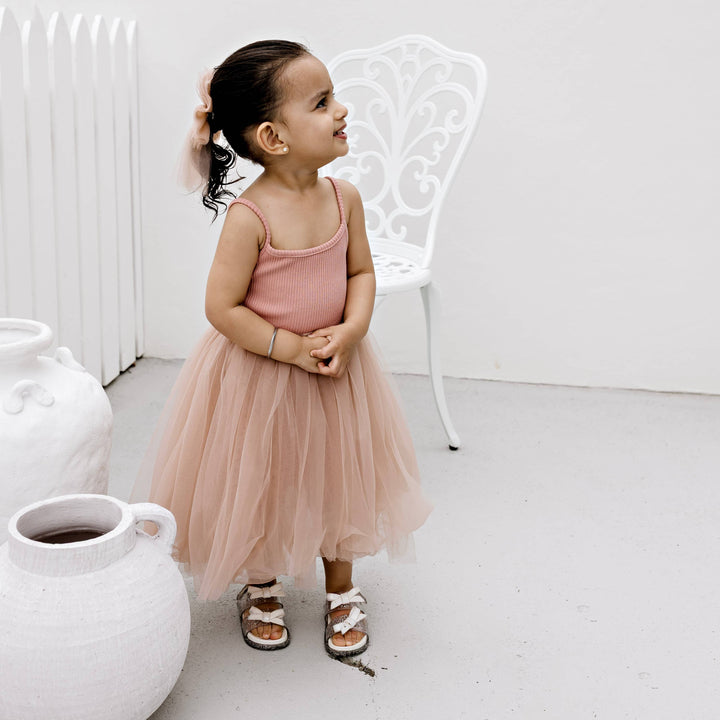 Ribbed Tulle Dress - Dusty Pink