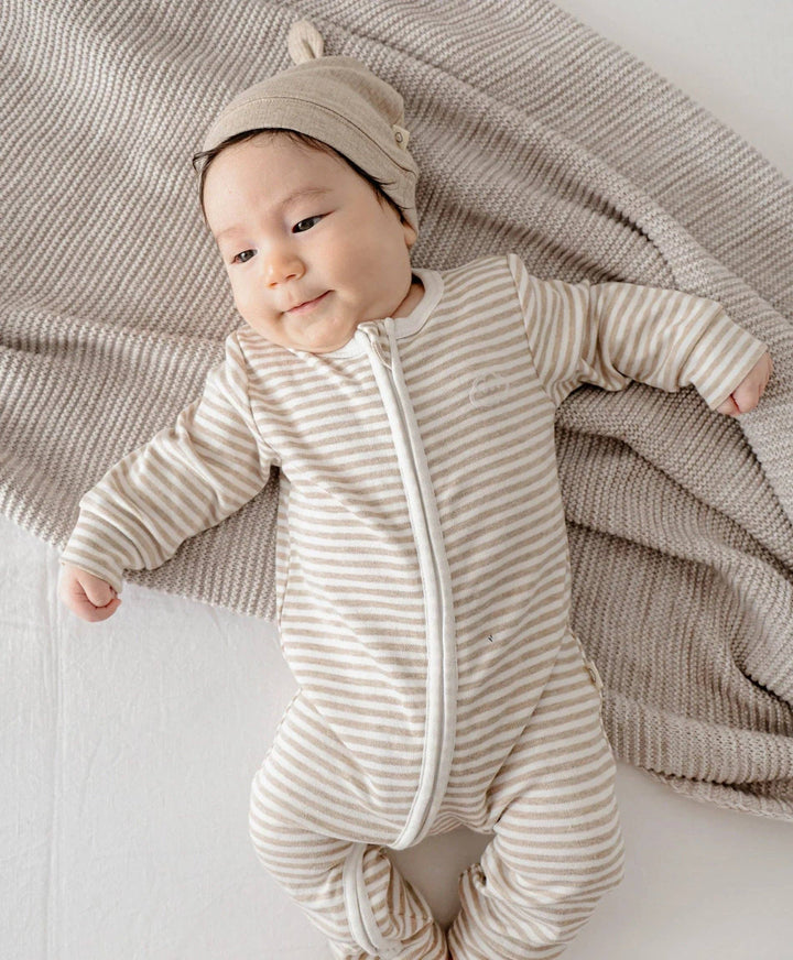 Organic Cotton Growsuit - Oat Stripes