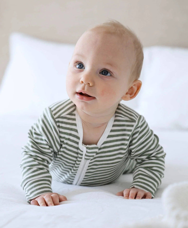 Organic Cotton Growsuit - Forest Green Stripes