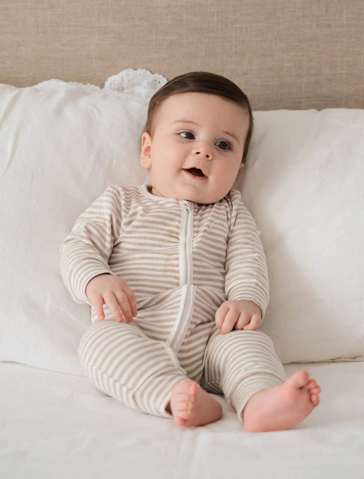 Organic Cotton Growsuit - Oat Stripes