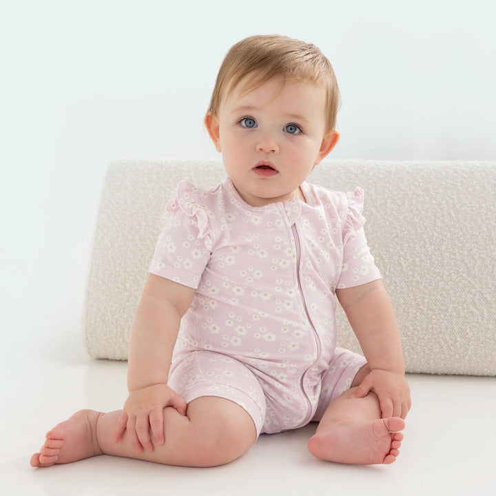 Onesie | Day or Night Short Sleeve with Frill - Orchid Bloom