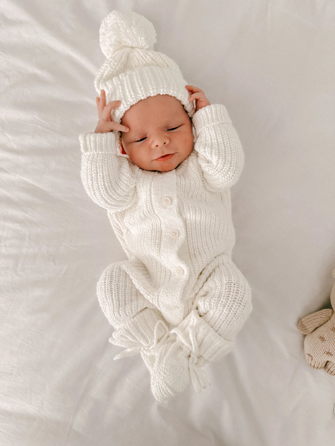 Textured Cotton Long Romper | Snow