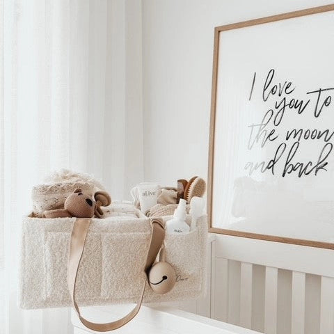 Nappy Caddy Organiser - Teddy | Beige Handles