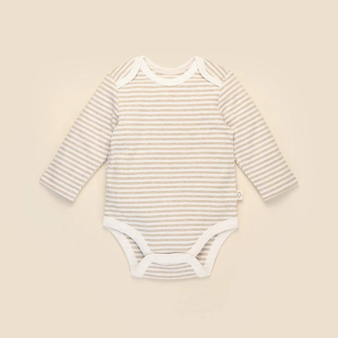 Organic Cotton Long Sleeve Bodysuit - Oat Stripes