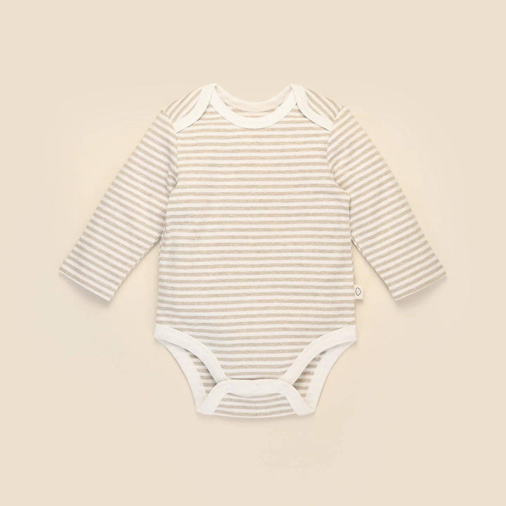 Organic Cotton Long Sleeve Bodysuit - Oat Stripes