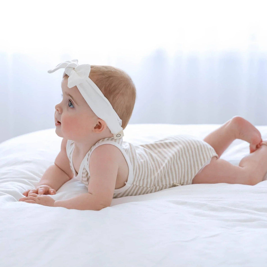 Organic Cotton Singlet Bodysuit - Oat Stripes