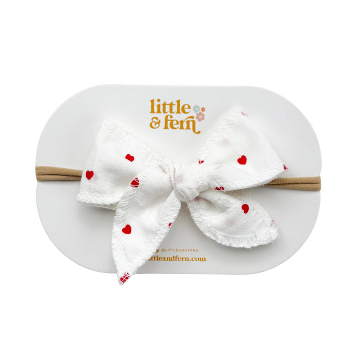 Bow Headband | Red Hearts Cotton