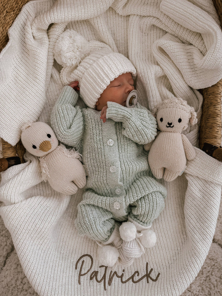 Textured Cotton Long Romper | Sea Mist
