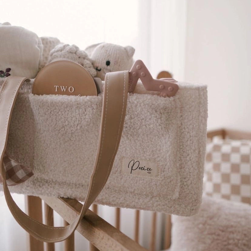 Nappy Caddy Organiser - Teddy | Beige Handles