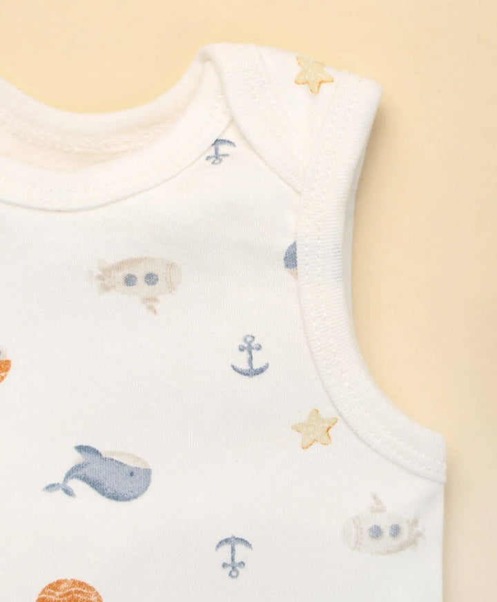 Organic Cotton Singlet Bodysuit - Sea