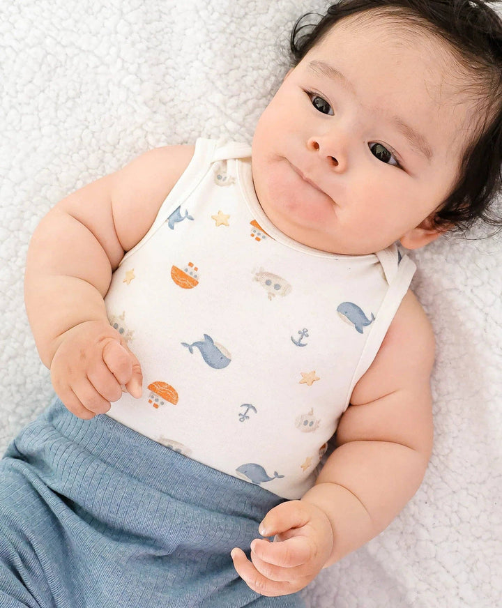 Organic Cotton Singlet Bodysuit - Sea