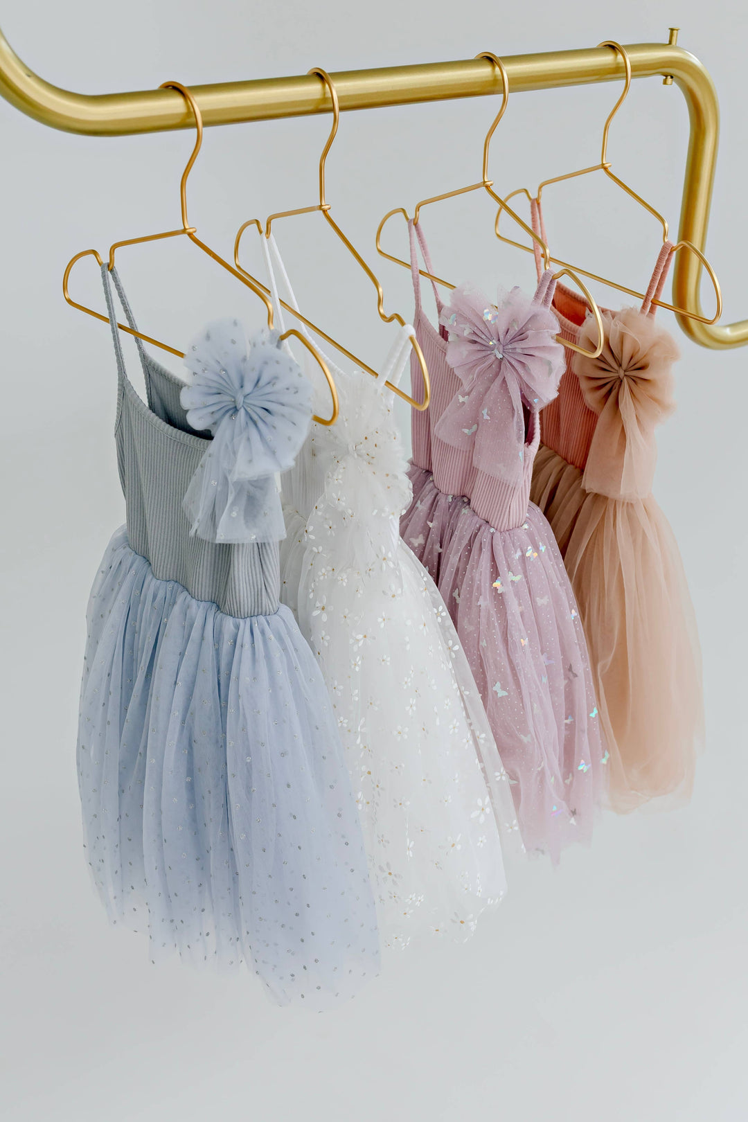 Ribbed Tulle Dress - Dusty Blue Dots