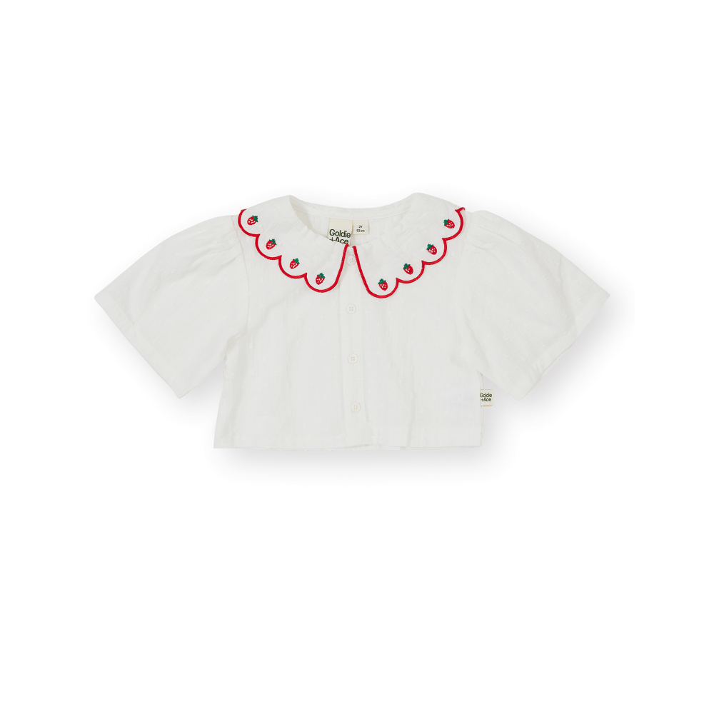 Scallop Collar Strawberry Cropped Blouse