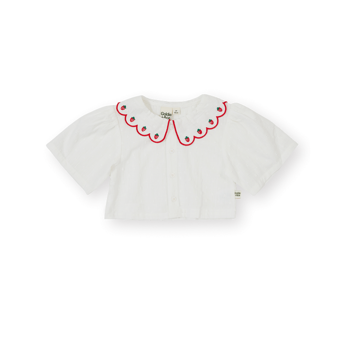 Scallop Collar Strawberry Cropped Blouse