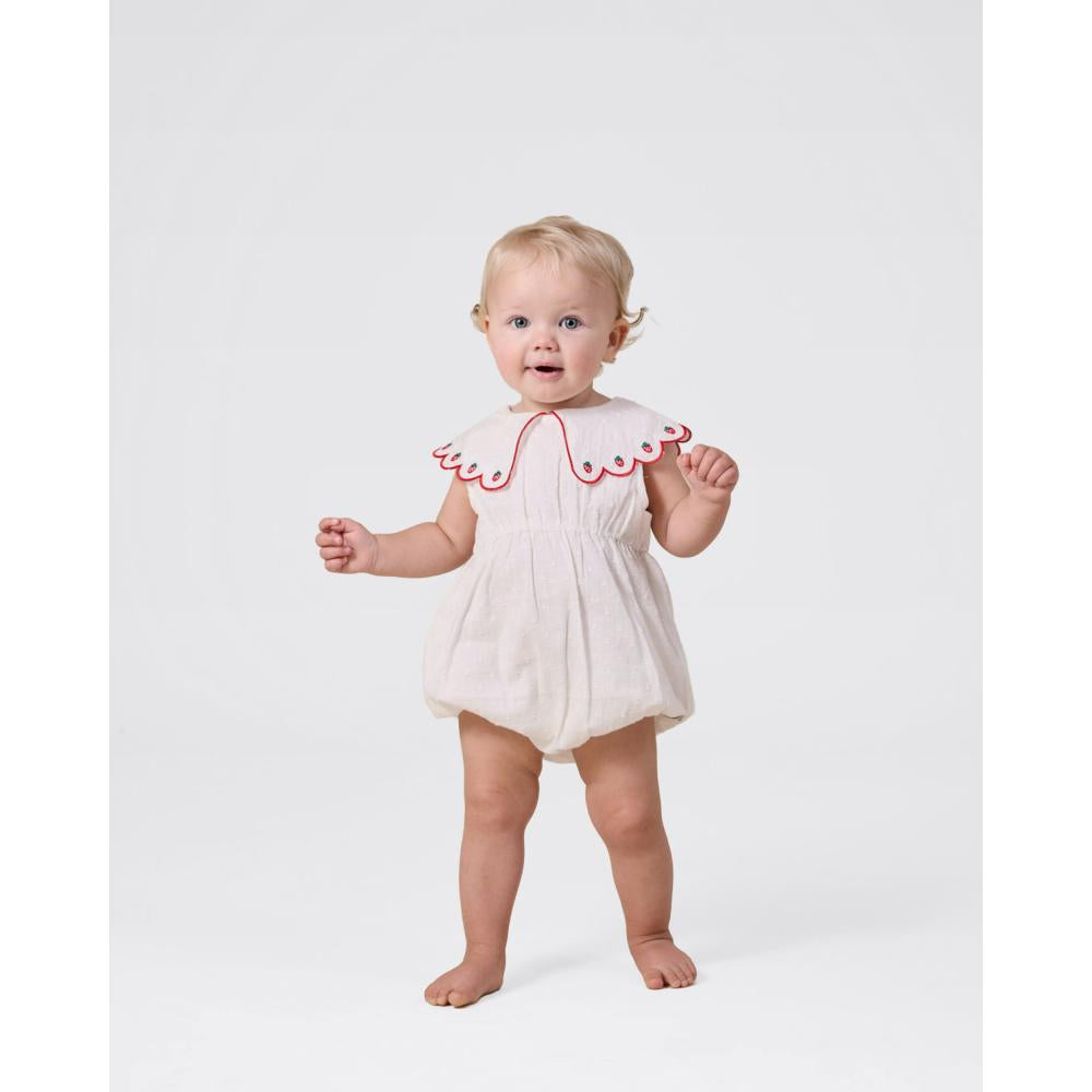Scallop Collar Strawberry Romper