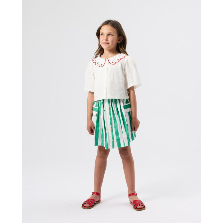Scallop Collar Strawberry Cropped Blouse