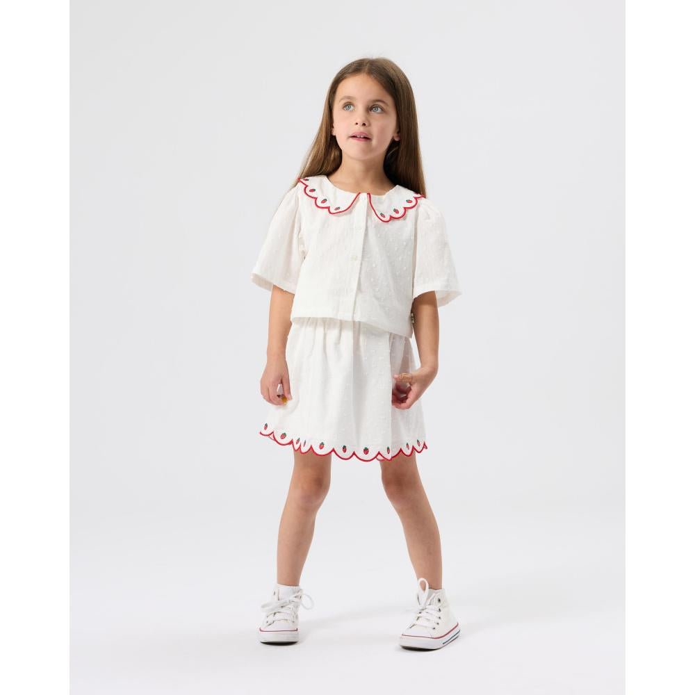Scallop Collar Strawberry Cropped Blouse