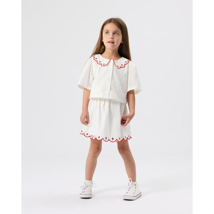 Scallop Collar Strawberry Cropped Blouse