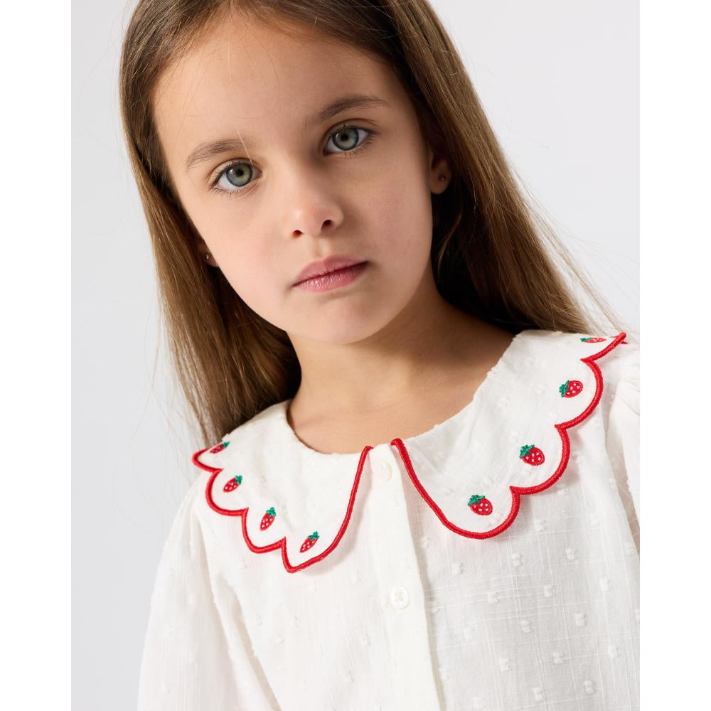 Scallop Collar Strawberry Cropped Blouse