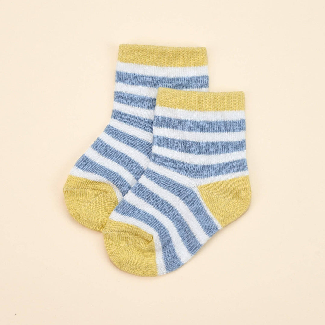 Organic Cotton Baby Socks - Mustard & Blue Stripes