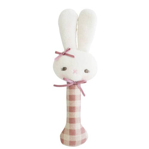 Rattle | Bunny - Rose Linen Check