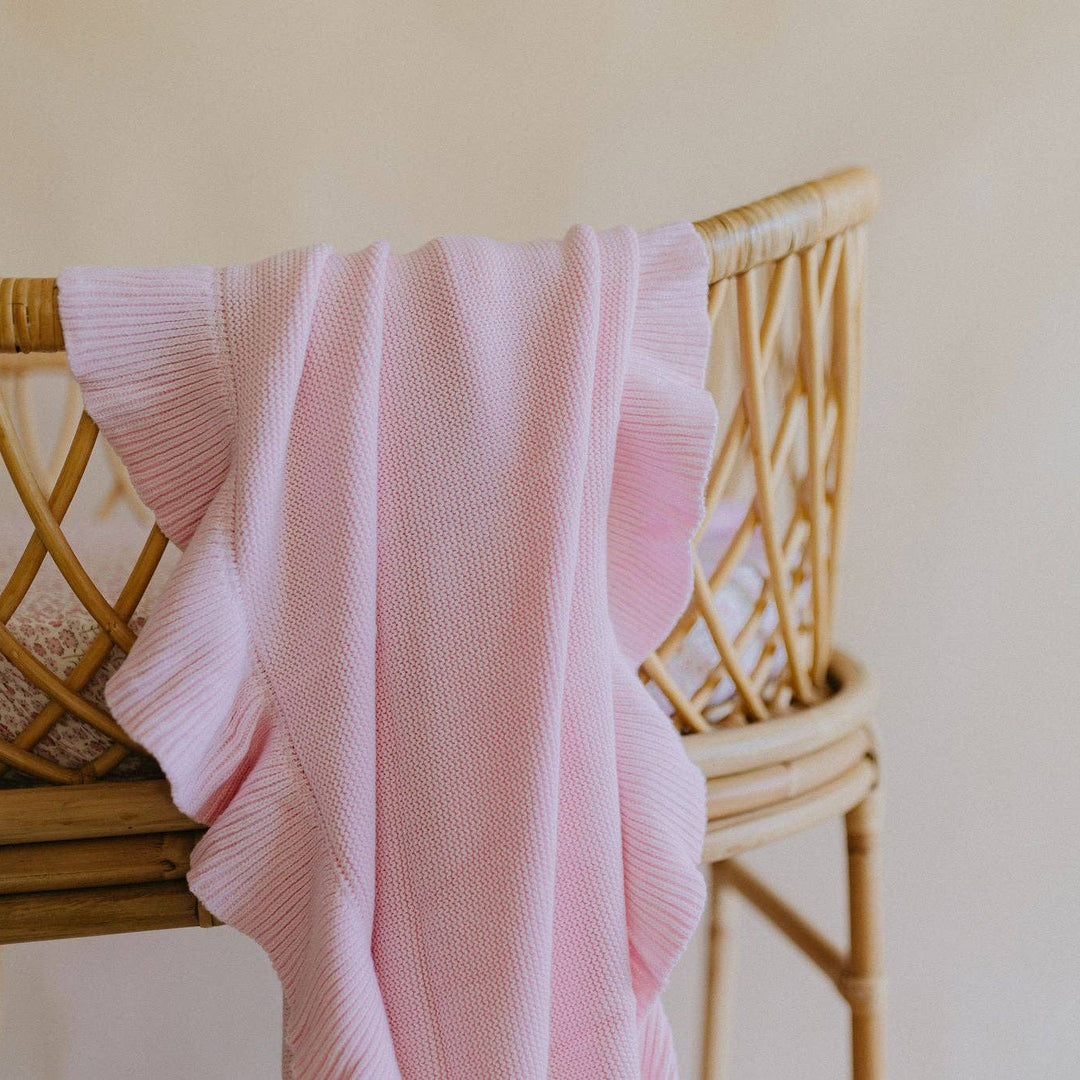 Frilly Knit Blanket | Soft Pink