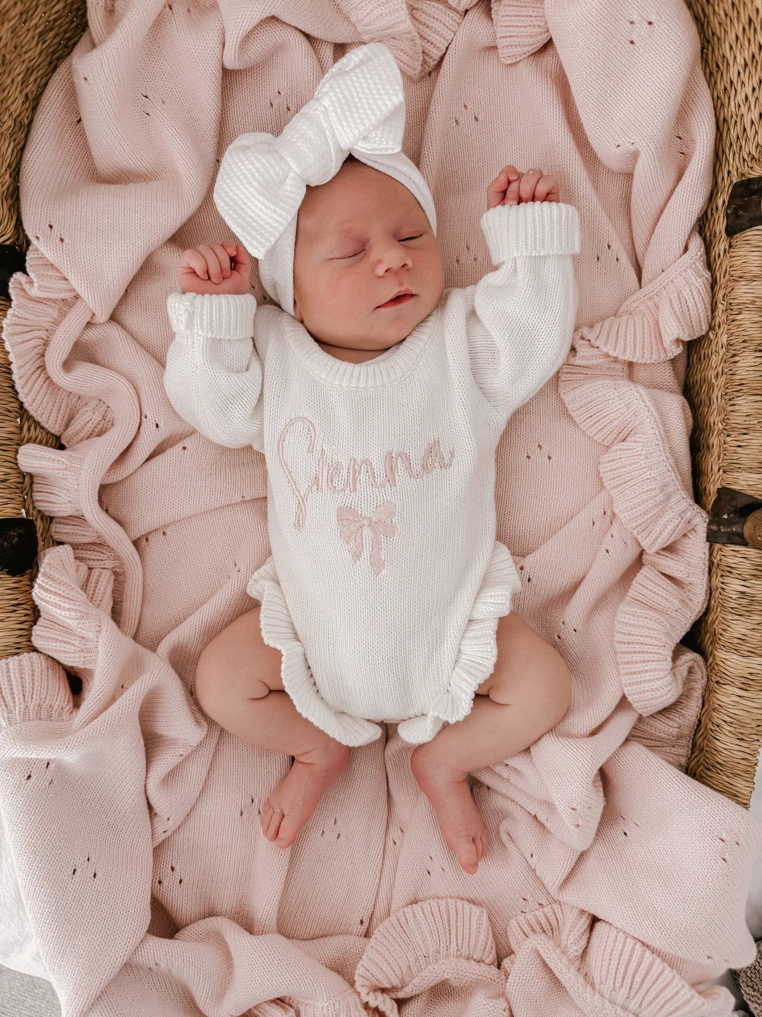 Frill Pointelle Baby Blanket | Baby Pink