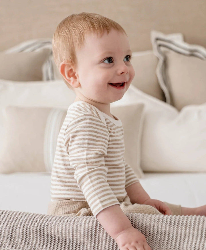 Organic Cotton Long Sleeve Bodysuit - Oat Stripes