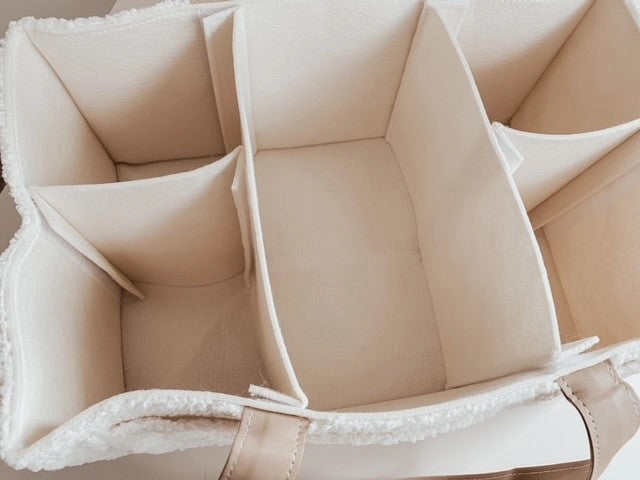 Nappy Caddy Organiser - Teddy | Beige Handles