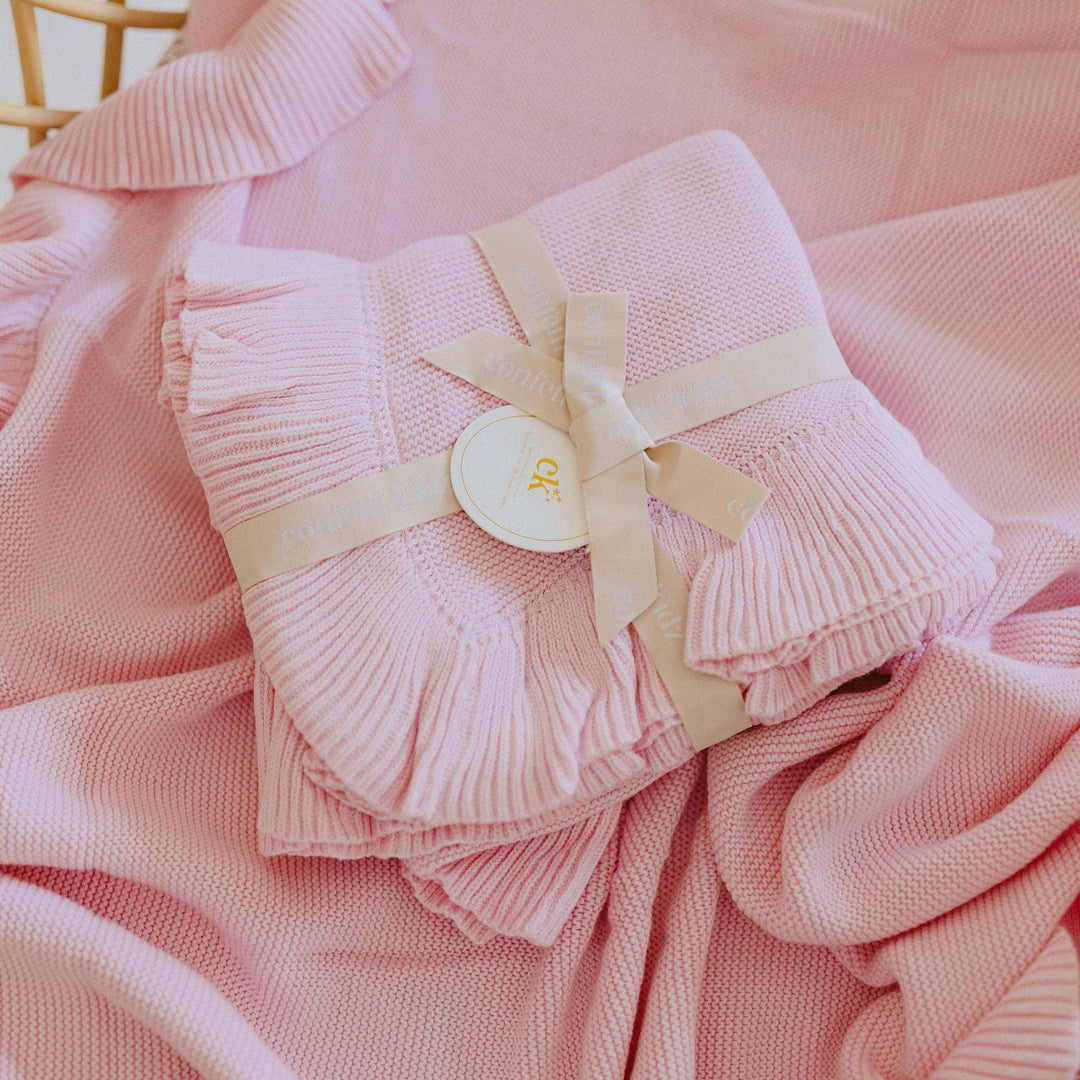 Frilly Knit Blanket | Soft Pink