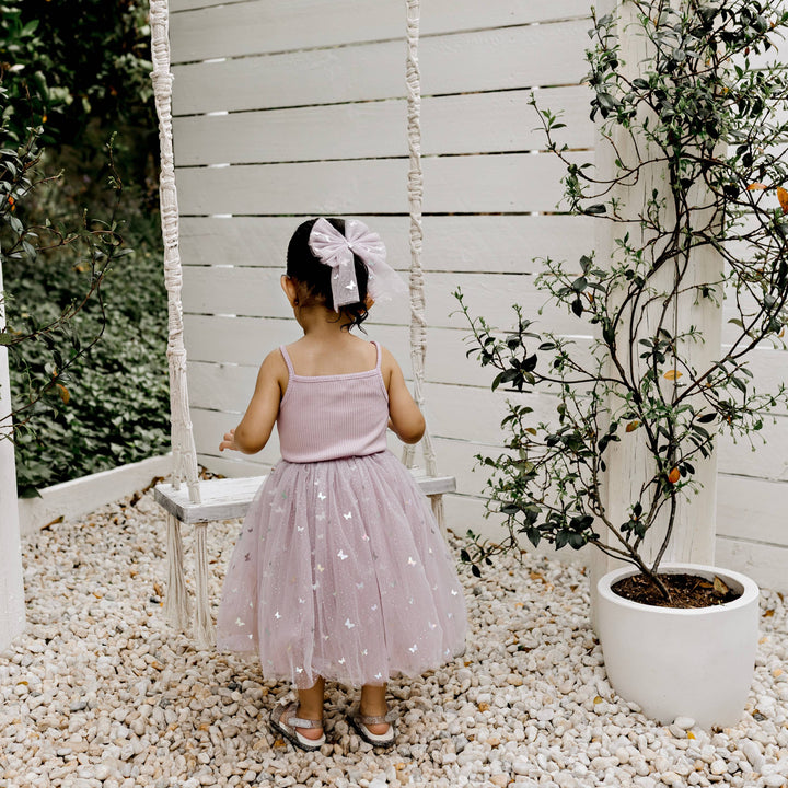 Ribbed Tulle Dress - Mauve Butterflies