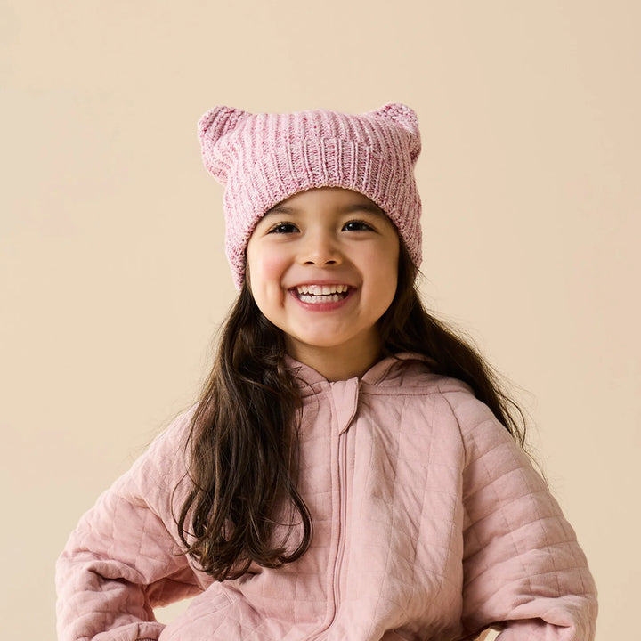Beanie | Knitted Bear - Rhubarb & Cream