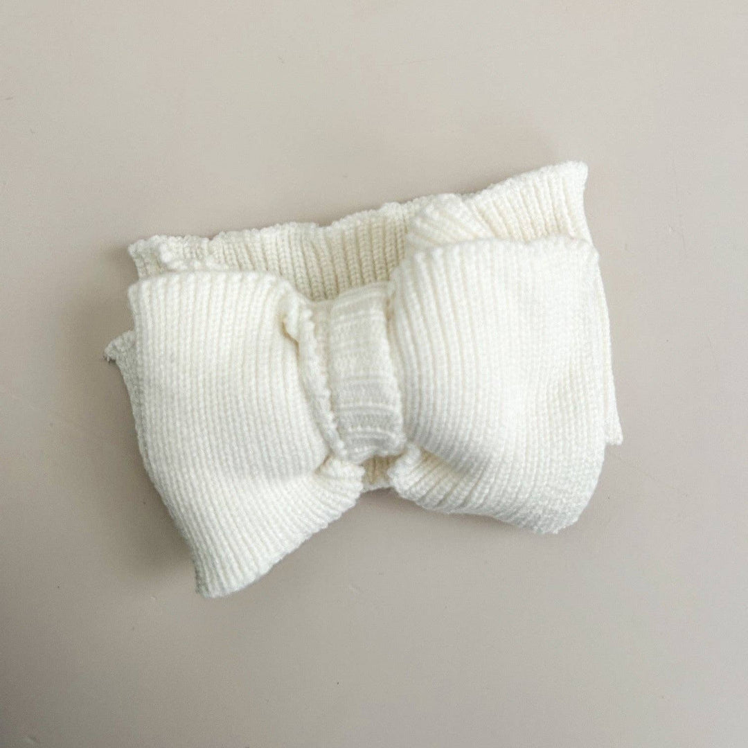 Ribbed Knit Oversized Bow - White