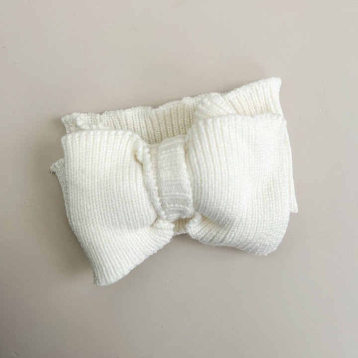 Ribbed Knit Oversized Bow - White