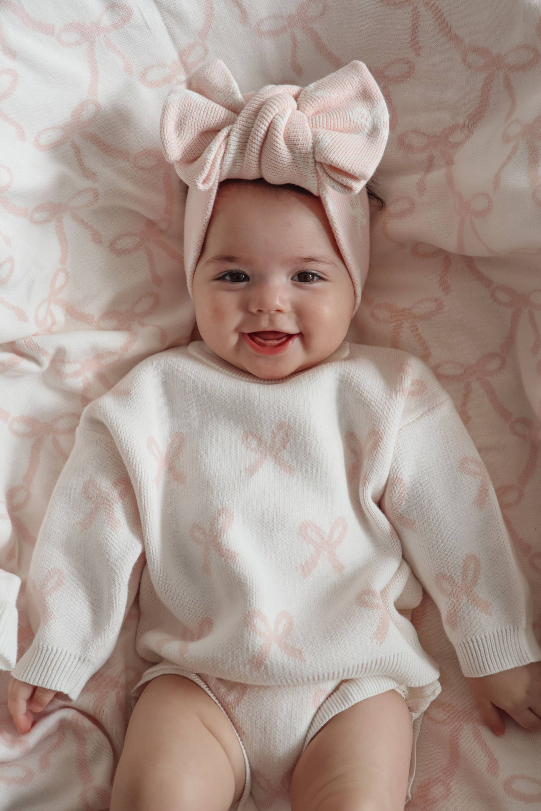 Bow Jumper | Milk + Baby Pink Bows