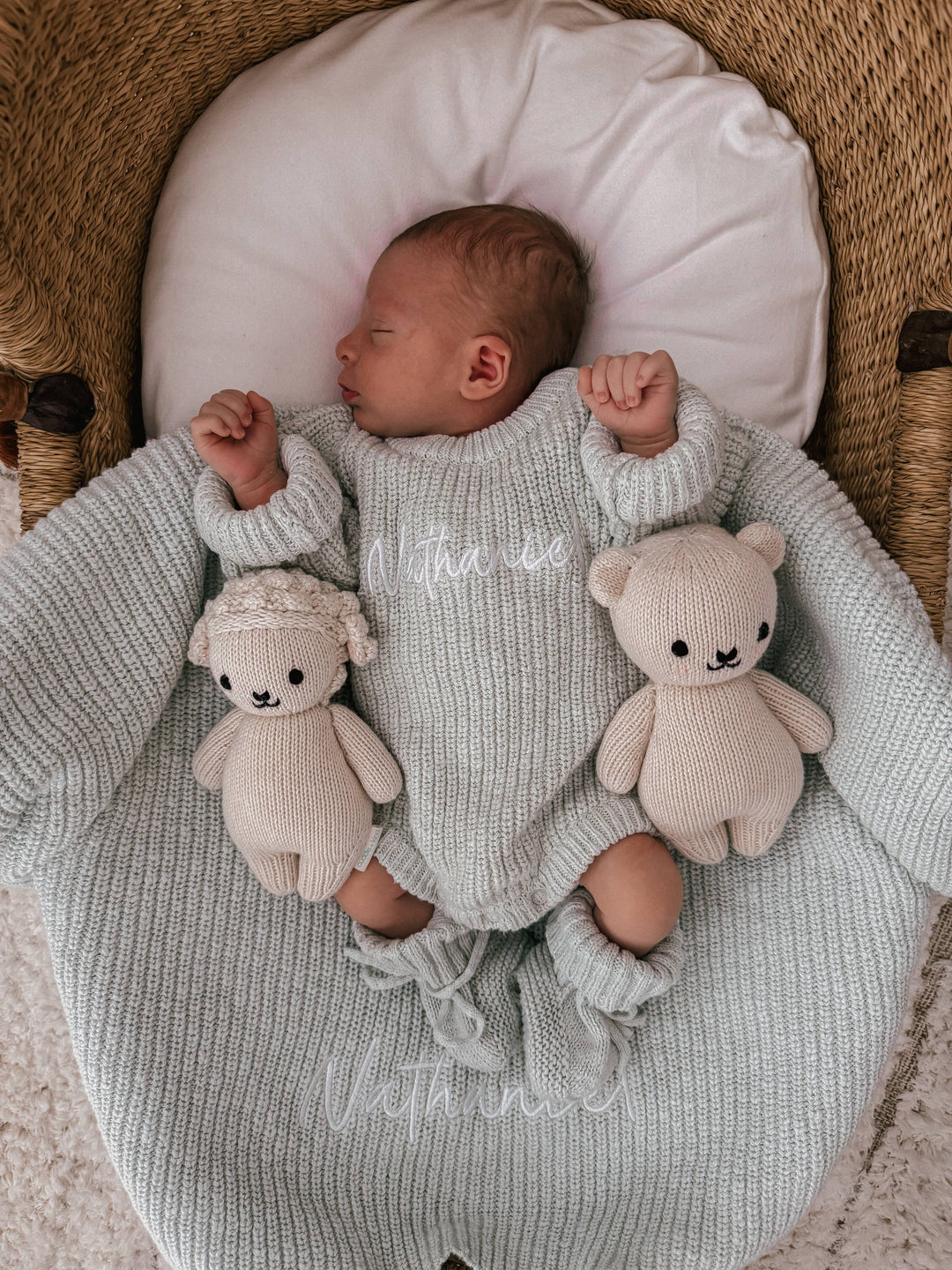 Textured Ribbed Cotton Blanket | Sea Mist