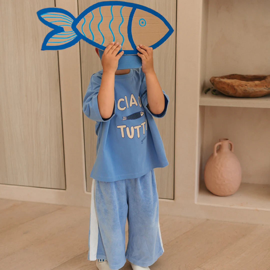 Mid Sleeve Tee | Ciao Tutti Pesci - Pool Blue
