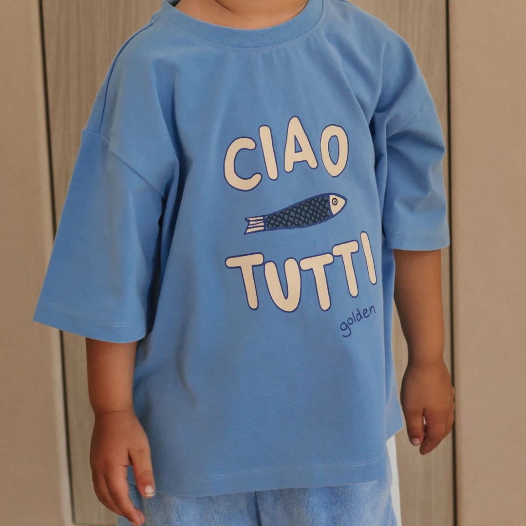Mid Sleeve Tee | Ciao Tutti Pesci - Pool Blue