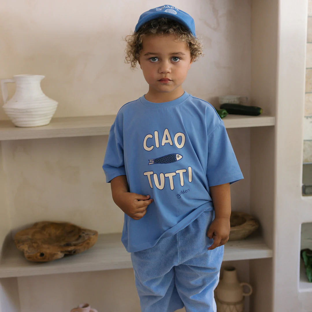 Mid Sleeve Tee | Ciao Tutti Pesci - Pool Blue